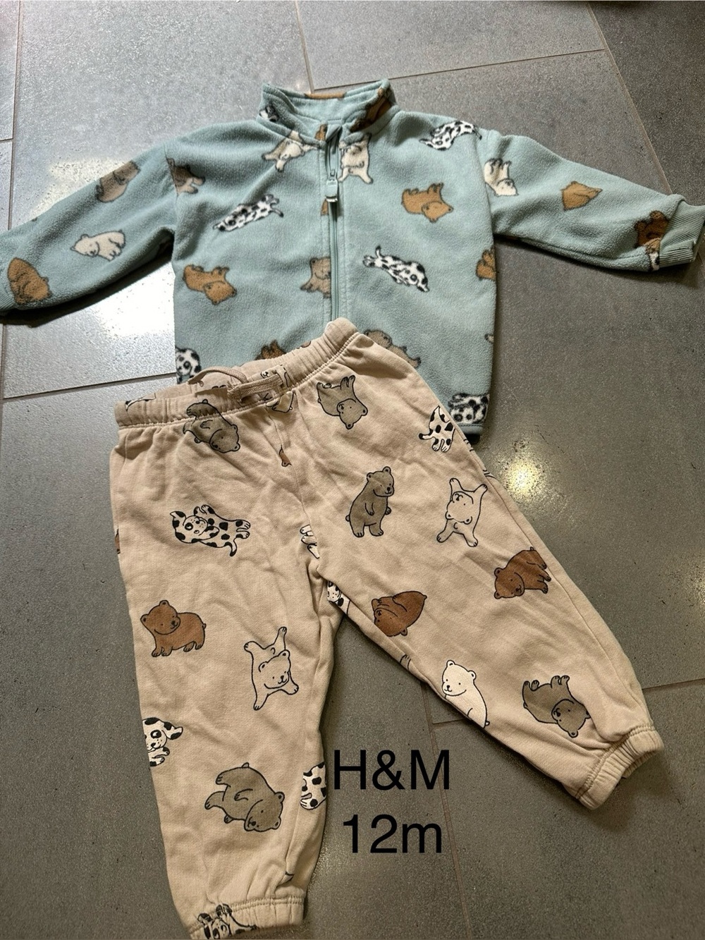 H&M 12m Puppies Bears Animals Zip Up Jogger Set Outfit Bundle